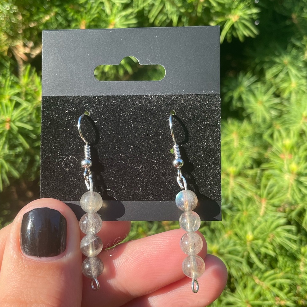 Labradorite Crystal Earrings | Hand Crafted | Beaded - Picture 4 of 6